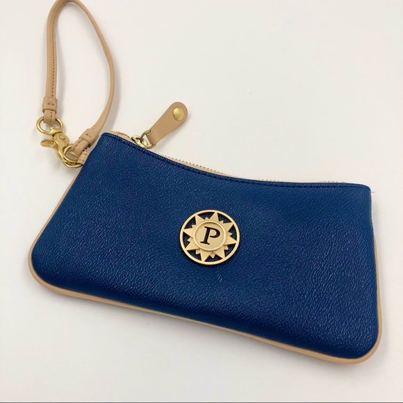 parazul Handbags - Parazul Leather Blue Zip Wrislet Gold Logo 8" x 4"
